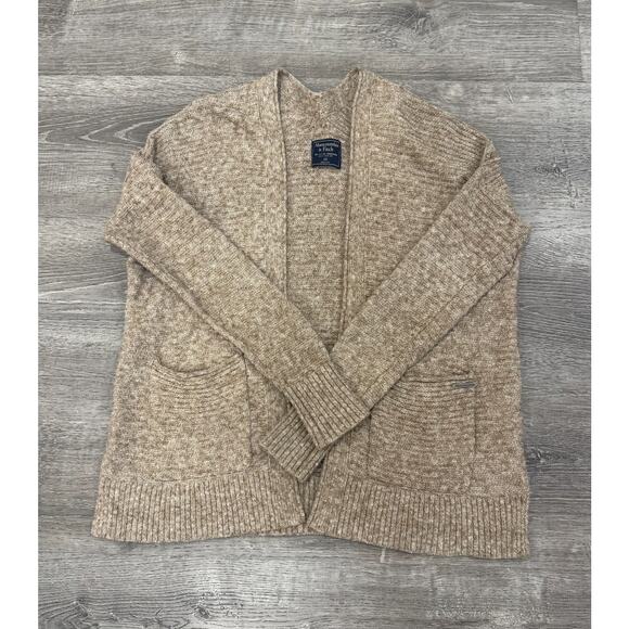 ABERCROMBIE & FITCH Open Front Beige Knit Cardigan Sweater Pockets Women's XS - Picture 1 of 6